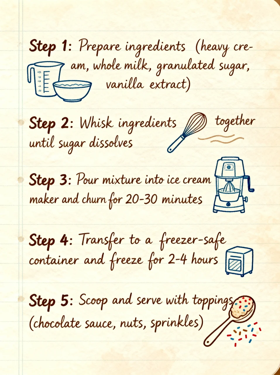 Ice cream making tutorial in handwritten journal style