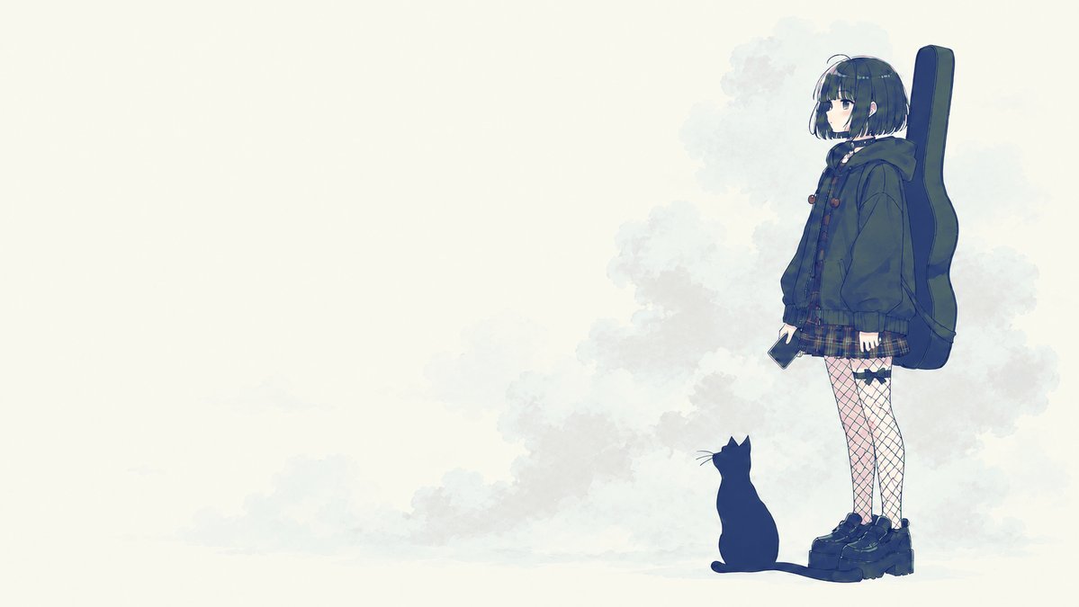 YouTube Thumbnail - Melancholic Guitar Girl and Cat