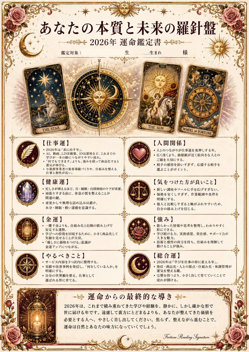 Product Marketing - Ornate Japanese Tarot Fortune Certificate